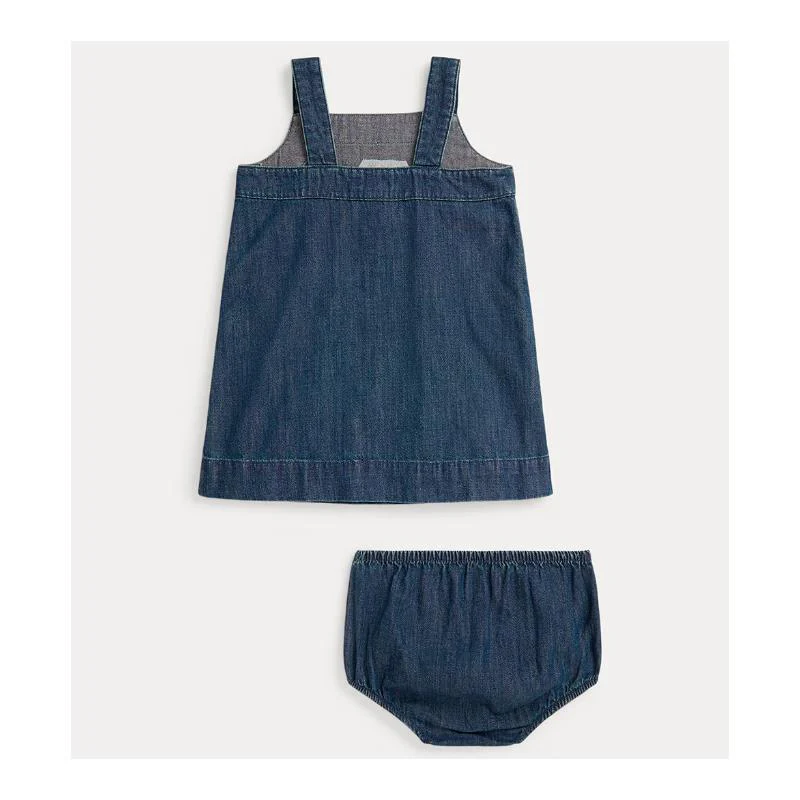 Ralph Lauren Baby - Sleeveless Cotton Twill Denim Bear Overall Dress - Image 2