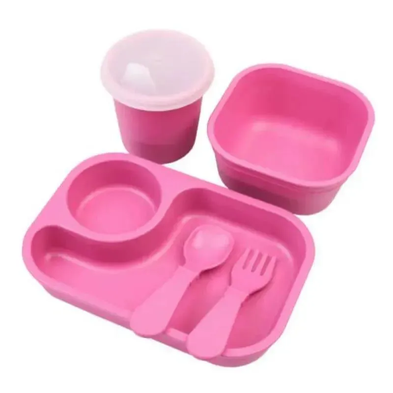 Re Play - 5Pk Tiny Dining Set Feeding Supplies for Babies and Toddlers, Bright Pink