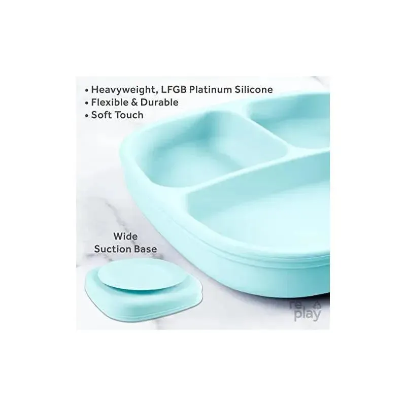 Re Play - Silicone Suction Divided Plate, Ice Blue - Image 4