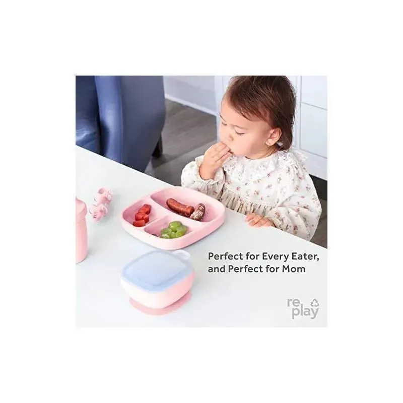 Re Play - Silicone Suction Divided Plate, Ice Pink - Image 4