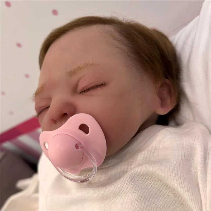 Reborn Baby Doll - Animatronic Model Silicone Baby Reborn Girl, Closed Eyes, Rooted Hair