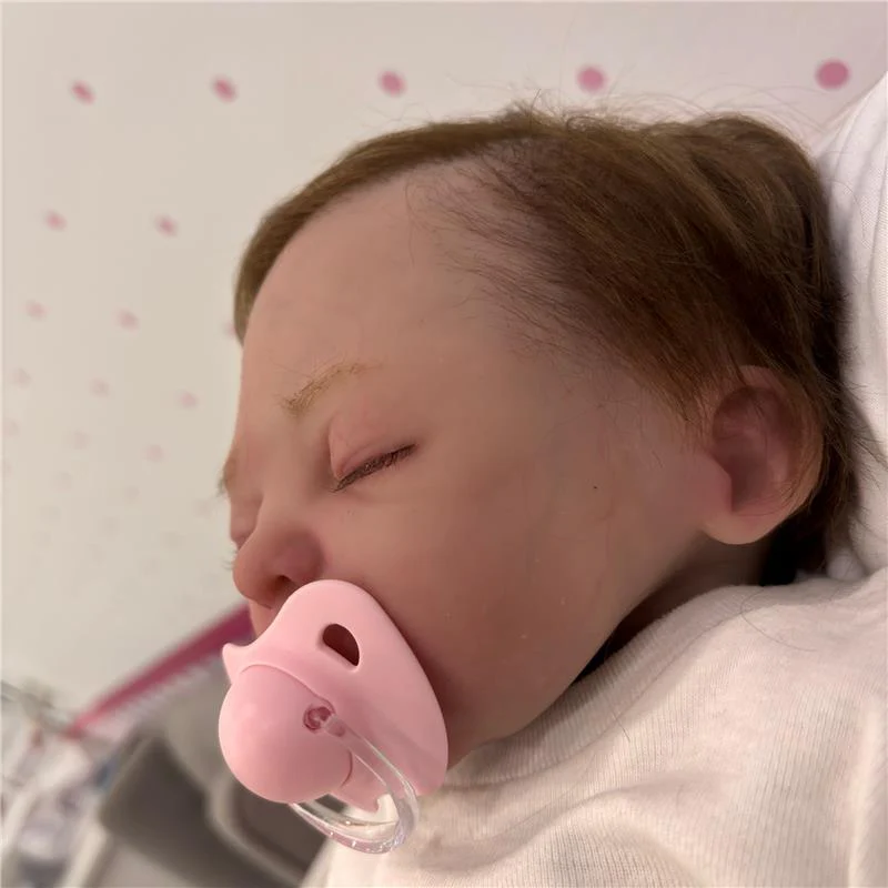 Reborn Baby Doll - Animatronic Model Silicone Baby Reborn Girl, Closed Eyes, Rooted Hair - Image 3