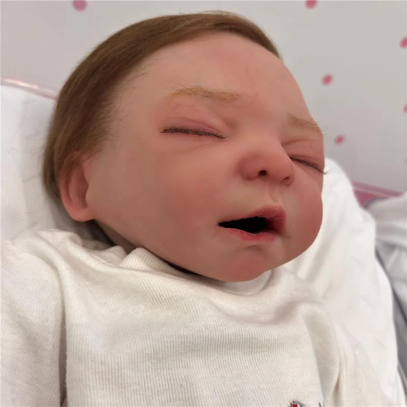 Reborn Baby Doll - Animatronic Model Silicone Baby Reborn Girl, Closed Eyes, Rooted Hair - Image 8