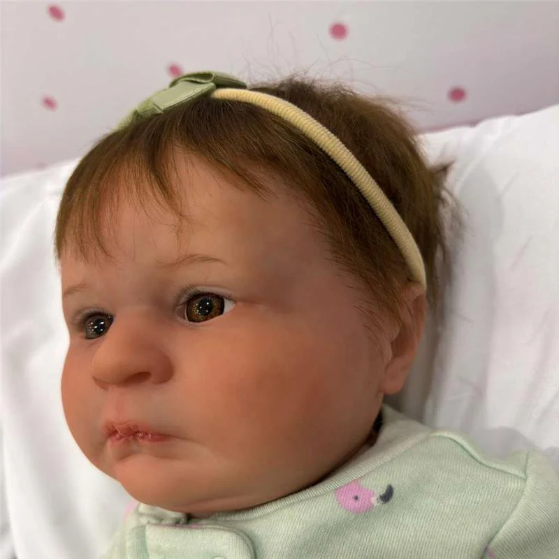 Reborn Baby Doll - White Vinyl & Rooted Black Hair, Tiara - Image 2
