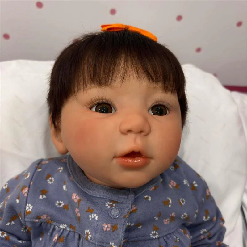 Reborn Baby Doll - White Vinyl & Rooted Hair Brown Hair, Kylin
