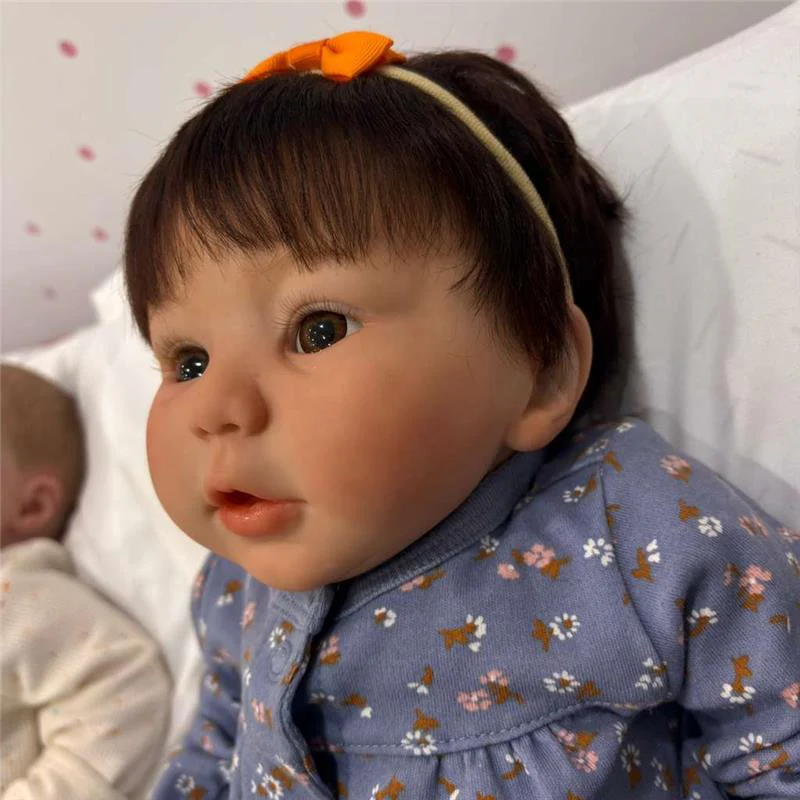 Reborn Baby Doll - White Vinyl & Rooted Hair Brown Hair, Kylin - Image 3