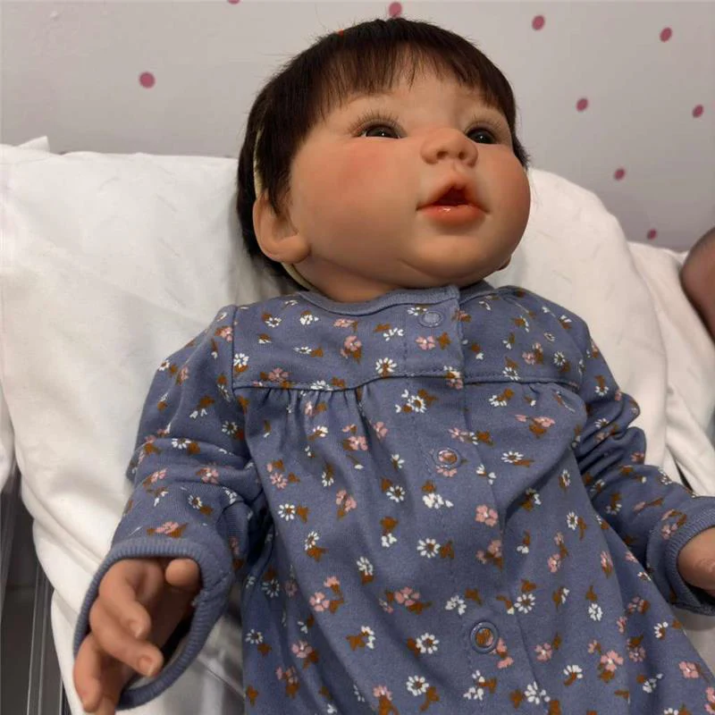 Reborn Baby Doll - White Vinyl & Rooted Hair Brown Hair, Kylin - Image 5