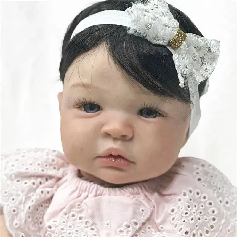 Reborn Baby Doll - White Vinyl & Black Wig, Shyann