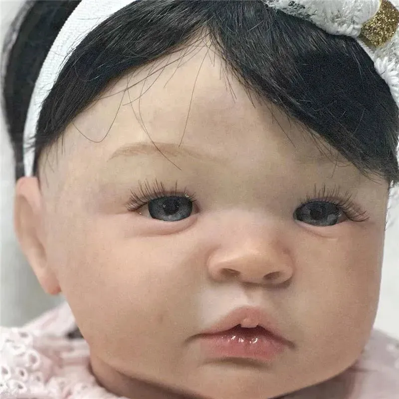 Reborn Baby Doll - White Vinyl & Black Wig, Shyann - Image 4