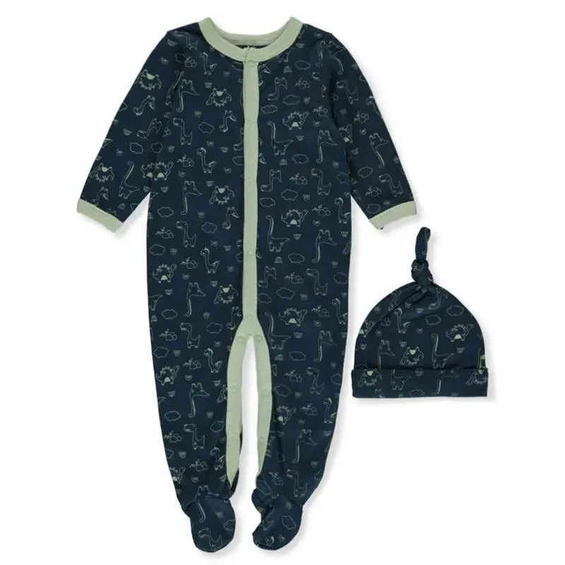 Rene Rofe - 2Pk Baby Boy Dino Footed Coverall & Cap