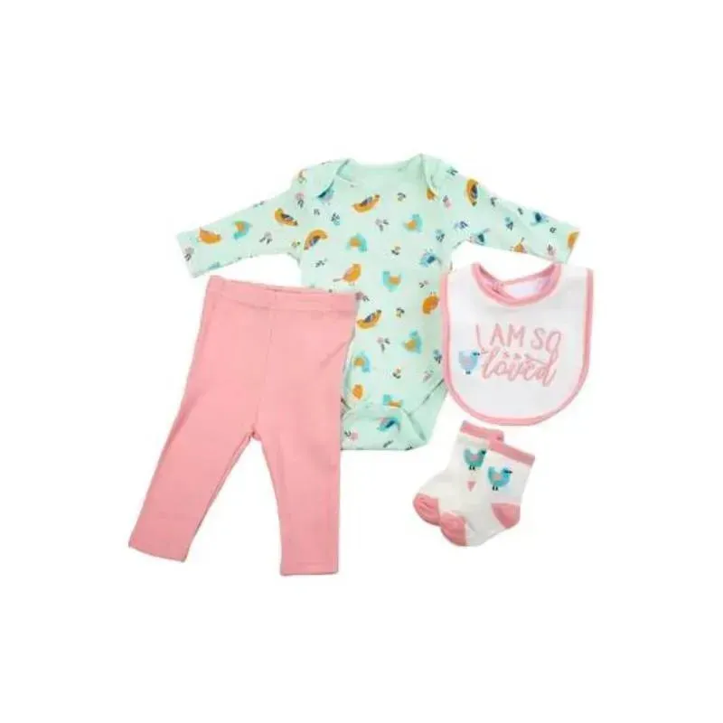 Rene Rofe - 4Pk Baby Girl Bird Bodysuit & Pants Set