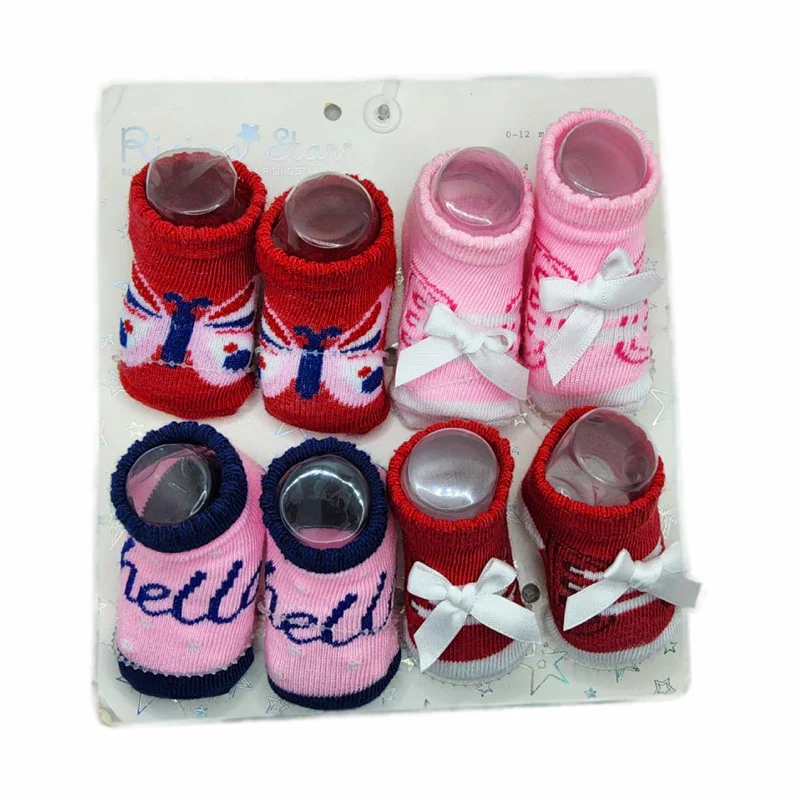Rising Star Baby Girl Booties 4Pk, Red & Pink Lace 0-12M
