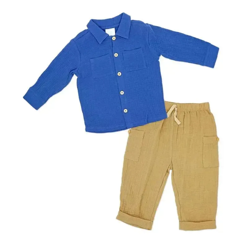 Rose Textile - 2Pk Baby Boys Gauze Pant Set, Demon Blue