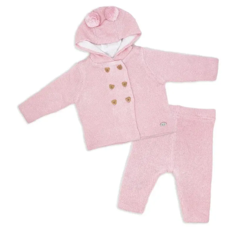 Rose Textile - 2Pk Baby Girls Pink Hooded Knit Set