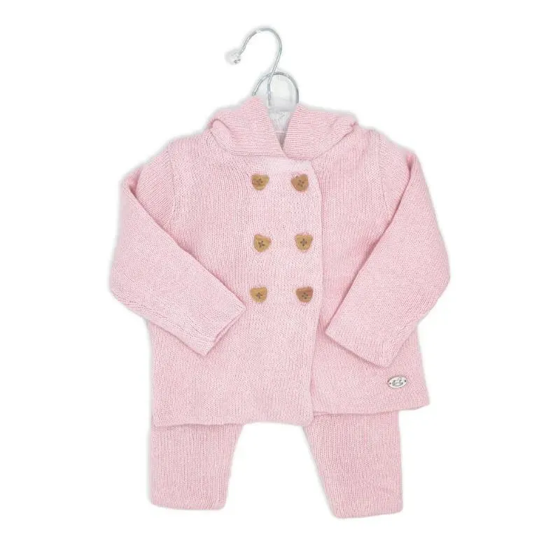Rose Textile - 2Pk Baby Girls Pink Hooded Knit Set - Image 2