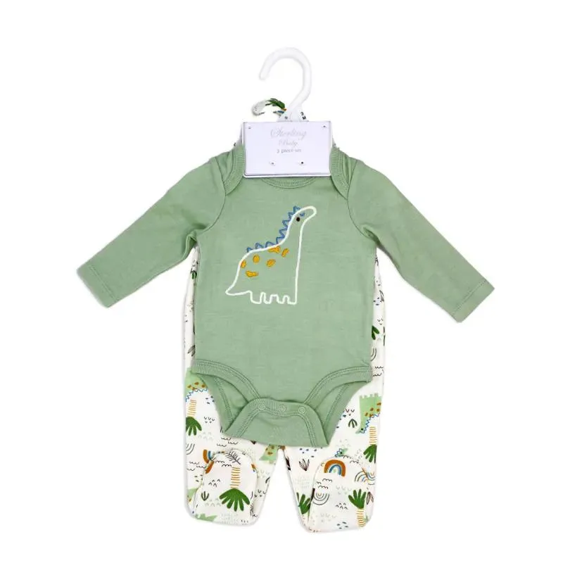 Rose Textile - 3Pk Baby Boys Dinosaur Footed Set - Image 2