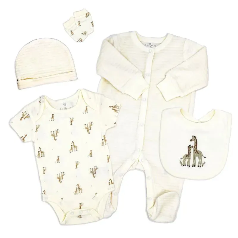 Rose Textile - 5Pk Baby Neutral Giraffe Velour Set
