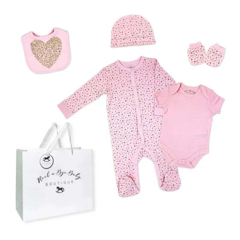 Rose Textile - 5Pk Baby Neutral Gold Heart Mesh Bag Set