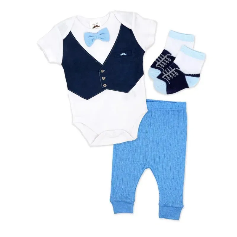 Rose Textile - Baby Boys Blue Suspender Bowtie Set