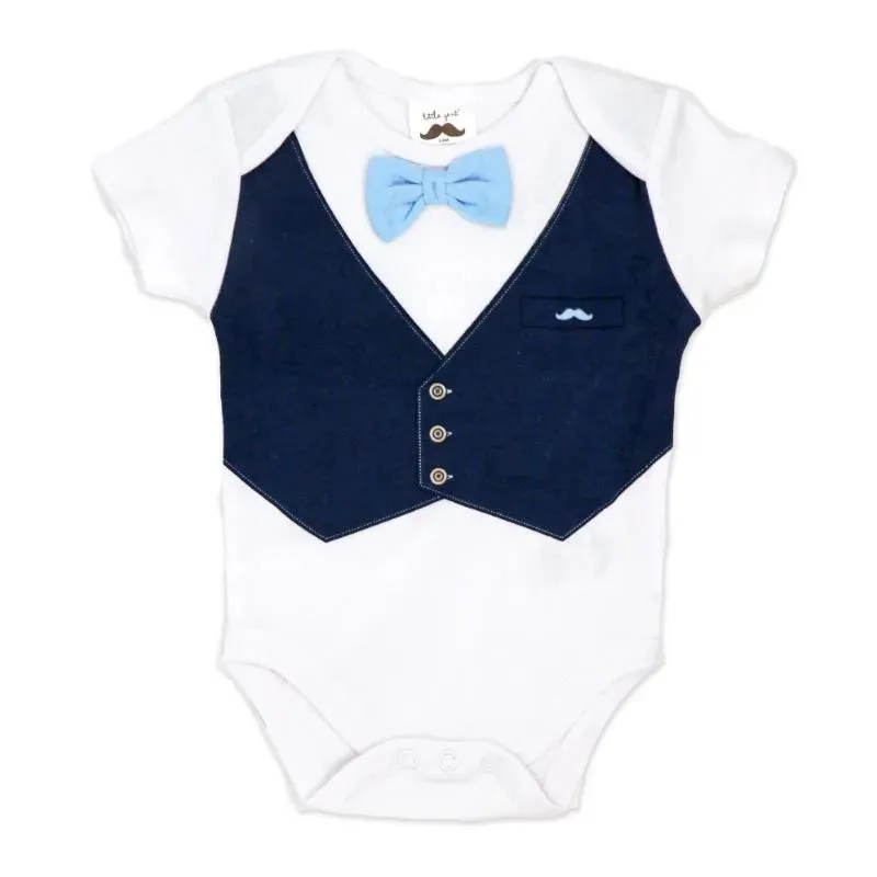 Rose Textile - Baby Boys Blue Suspender Bowtie Set - Image 3