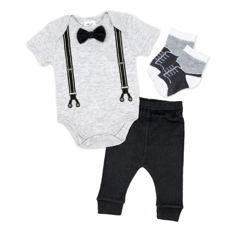 Rose Textile - Baby Boys Grey Suspender Bowtie Set