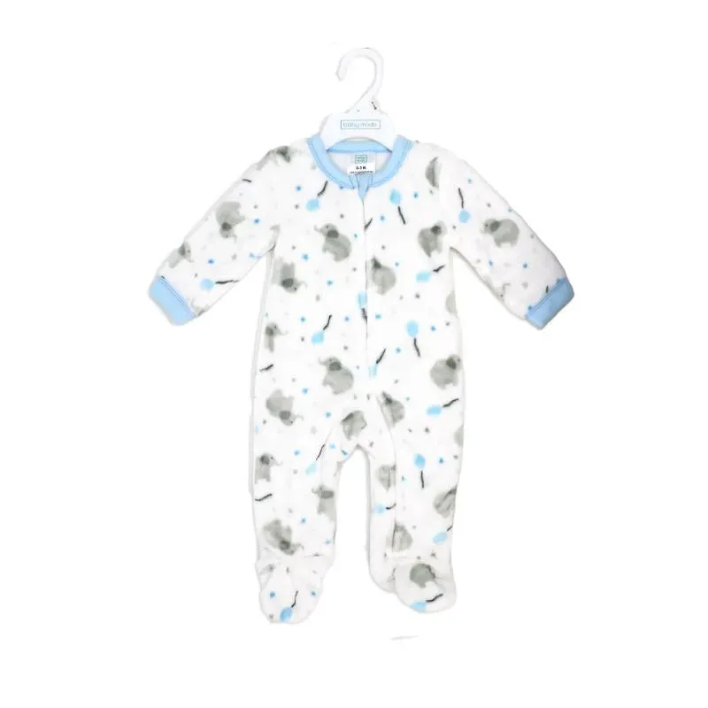 Rose Textile - Baby Boys Printed Fleece Sleeper Blue Elephant - Image 2