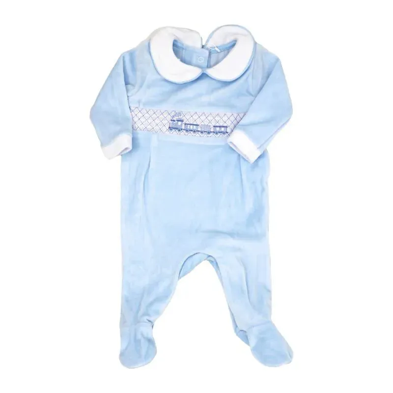 Rose Textile - Baby Boy's Smocking Train Velour Coverall