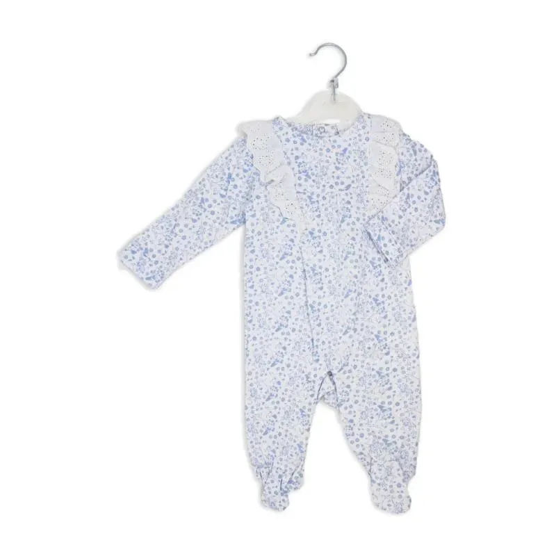 Rose Textile - Baby Girls Blue Floral Sleepsuit - Image 2