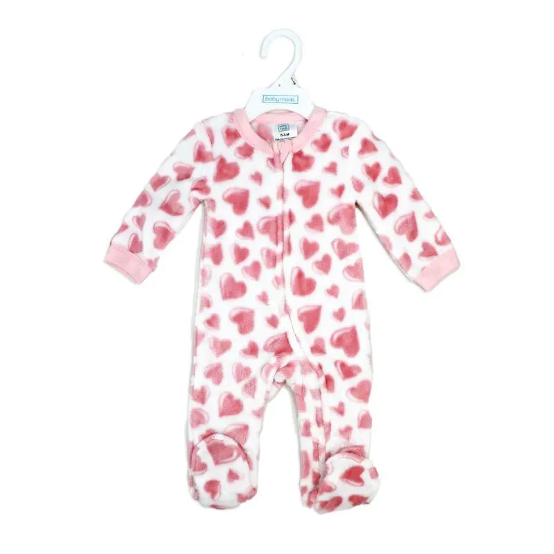 Rose Textile - Baby Girls Pink Hearts Printed Fleece Sleeper - Image 2