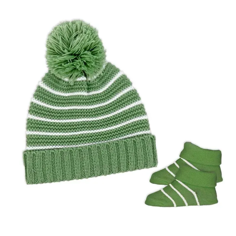 Rose Textile - Baby Hat & Sage Bootie Set