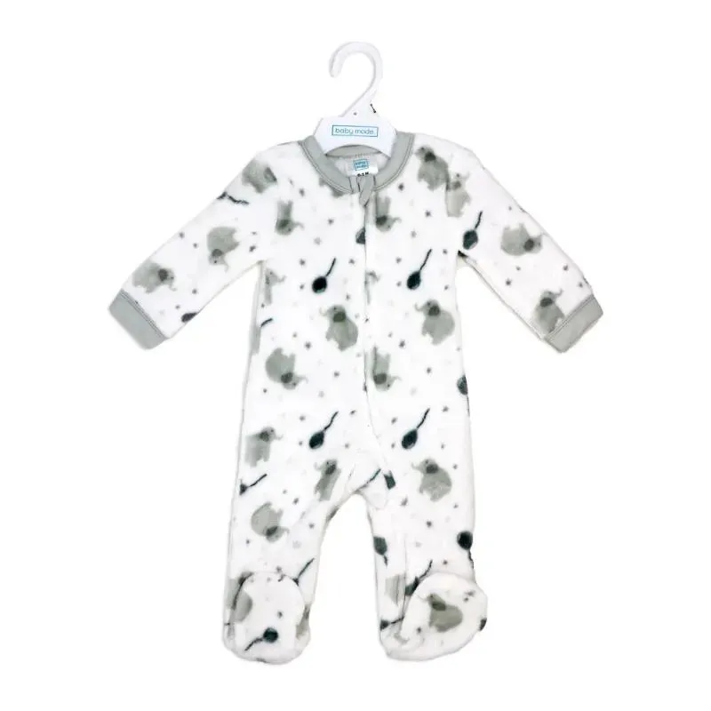 Rose Textile - Baby Neutral Grey Elephant Printed Fleece Sleeper - Image 2
