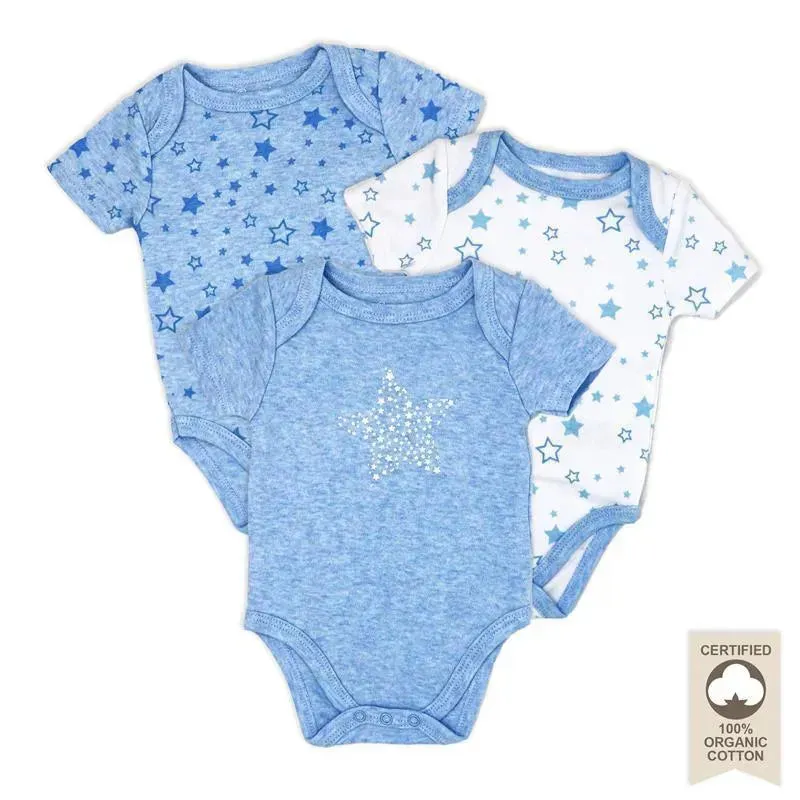 Rose Textiles - 100 % Organic 3 Pk Bodysuit, Blue