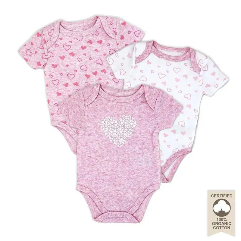 Rose Textiles - 100% Organic 3 Pk Bodysuit, Pink
