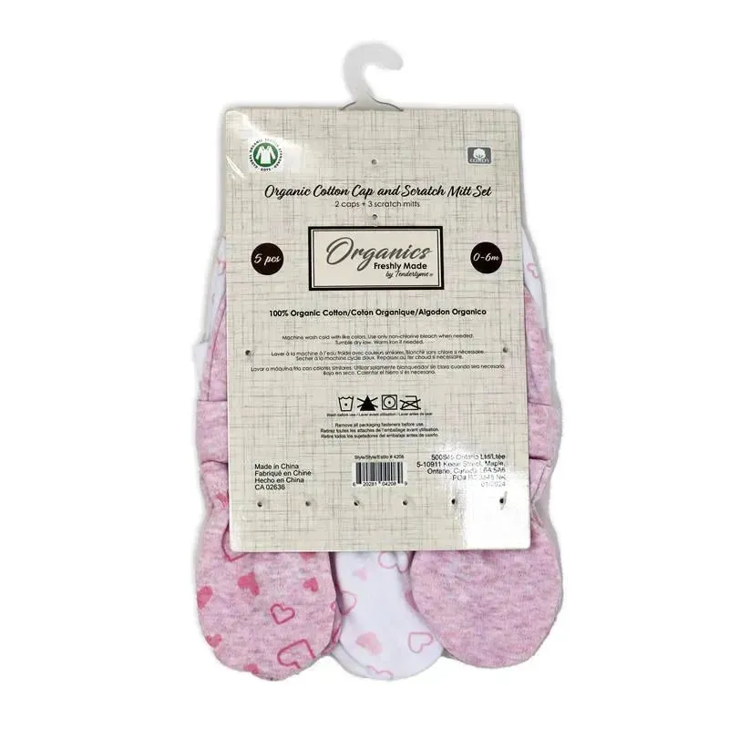 Rose Textiles - 100% Organic Cotton 5 Pack - Hat & Mitt Set, Pink Heart - Image 6