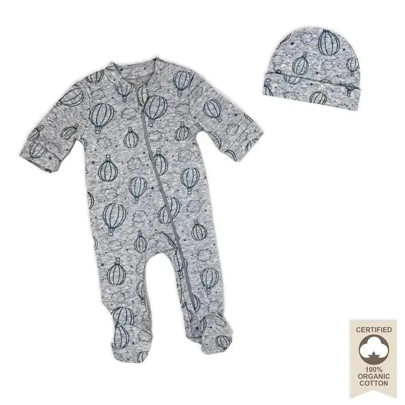 Rose Textiles - 100% Organic Heather Hot Air Balloon Sleeper + Hat, Grey