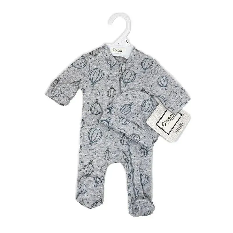 Rose Textiles - 100% Organic Heather Hot Air Balloon Sleeper + Hat, Grey - Image 3