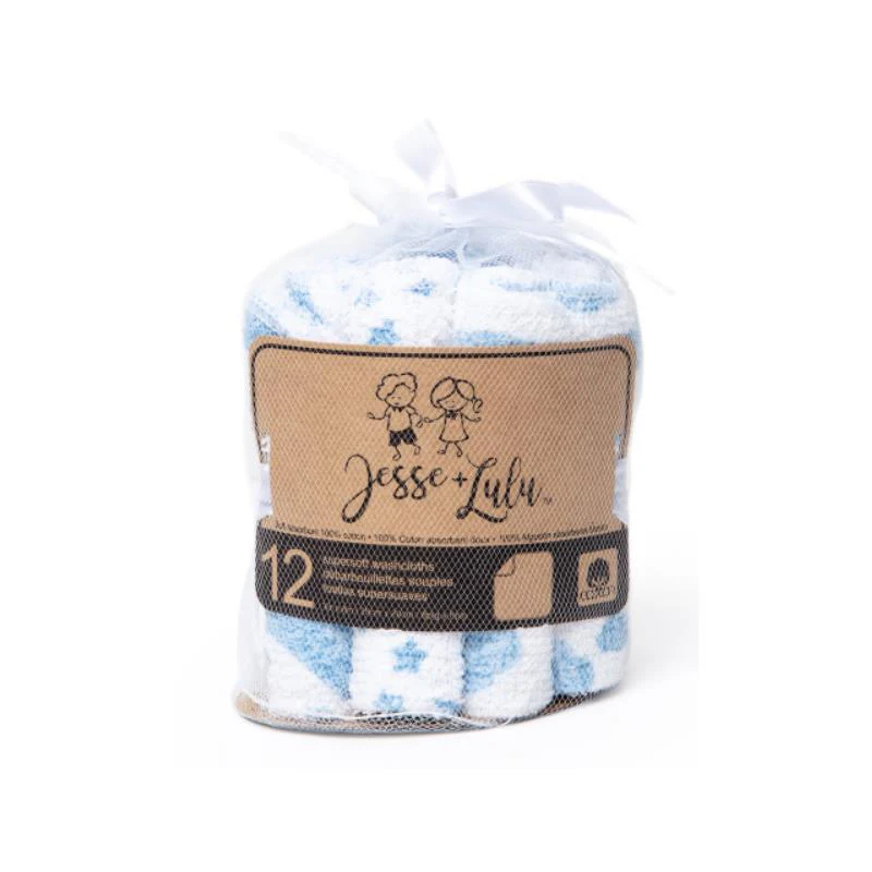 Rose Textiles - 12Pk Sky Theme Washcloth Blue