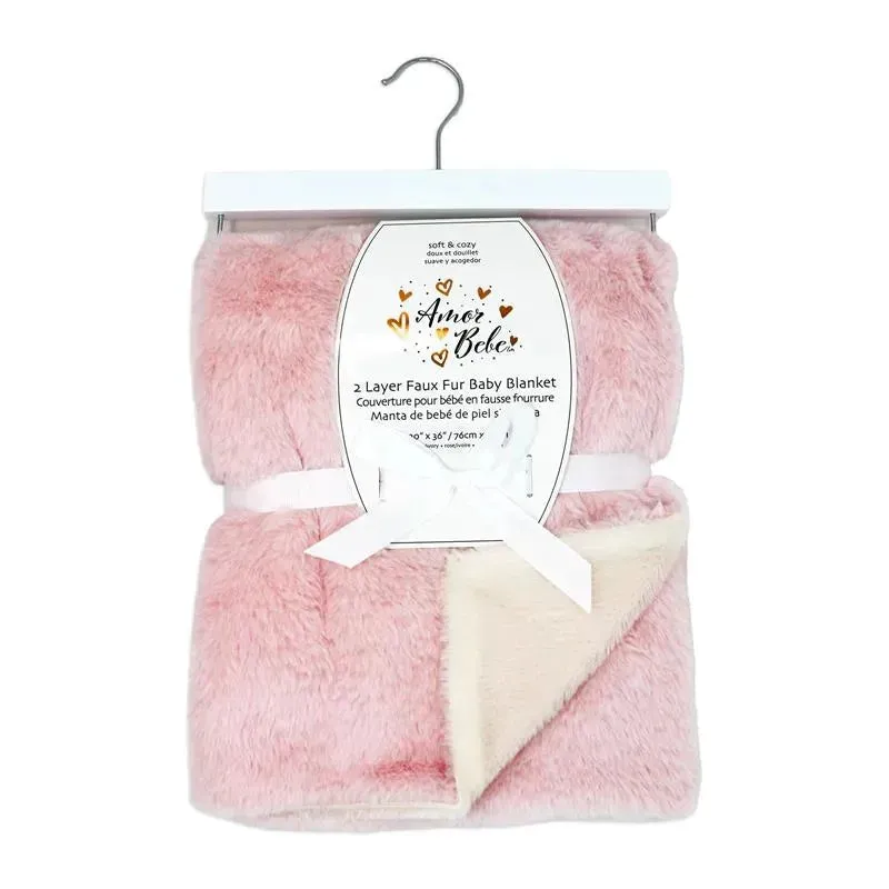 Rose Textiles - 2 Layer Faux Fur Plush Blanket, Pink - Image 2