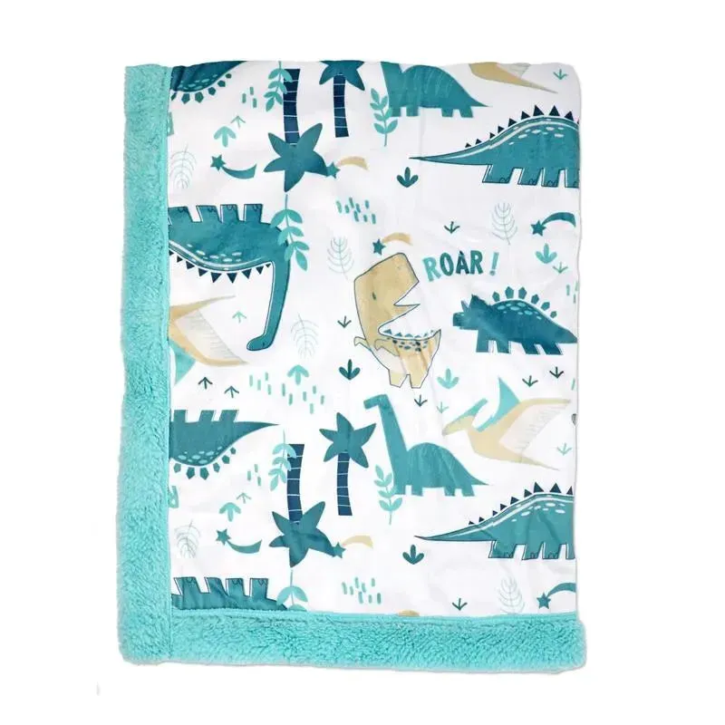 Rose Textiles - 2 Layer Mink Blanket, Teal Dino