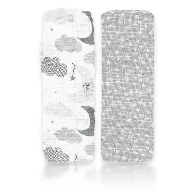 Rose Textiles - 2 Pack Muslin Swaddle Blankets, Grey Sweet Dream