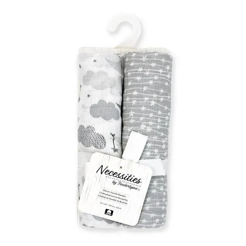 Rose Textiles - 2 Pack Muslin Swaddle Blankets, Grey Sweet Dream - Image 2