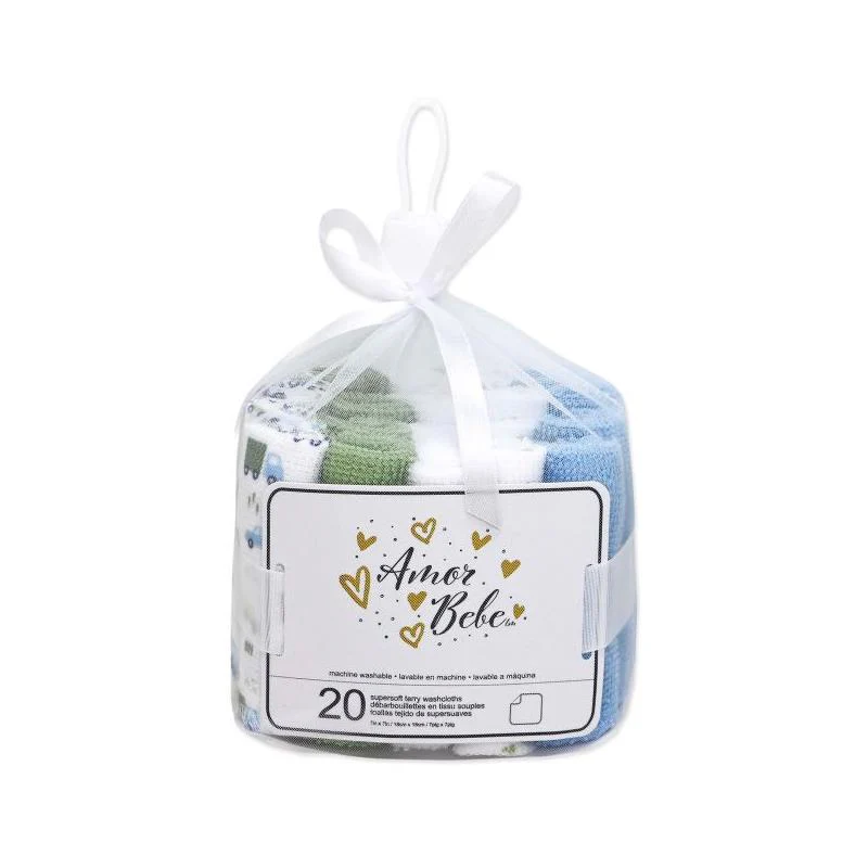 Rose Textiles - 20Pk Washcloth Set, Green Traffic