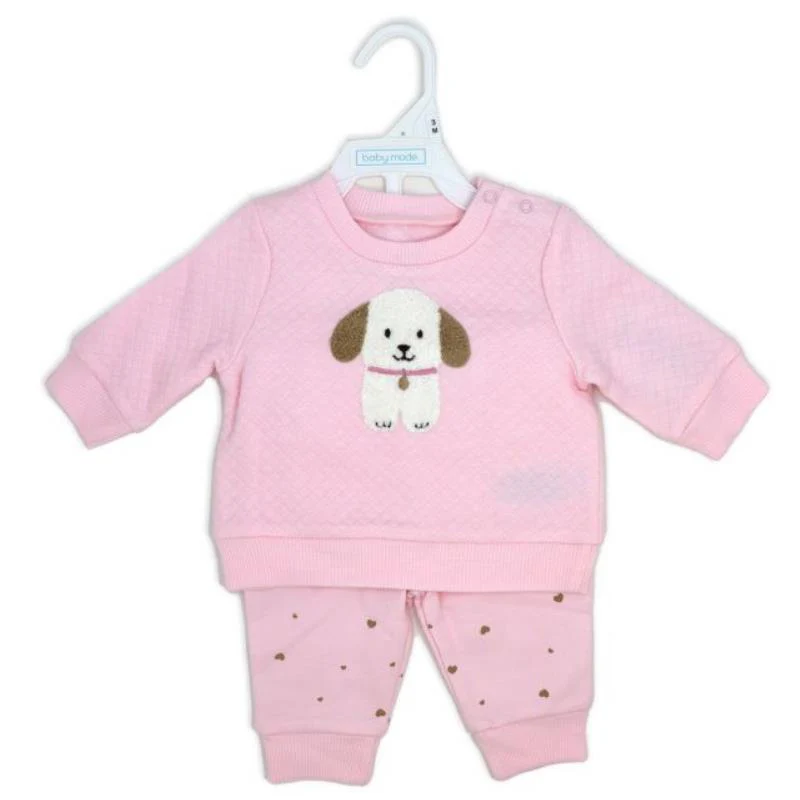 Rose Textiles - 2Pk Baby Girl Quilted Top & Fleece Pant Set, Doggy - Image 2