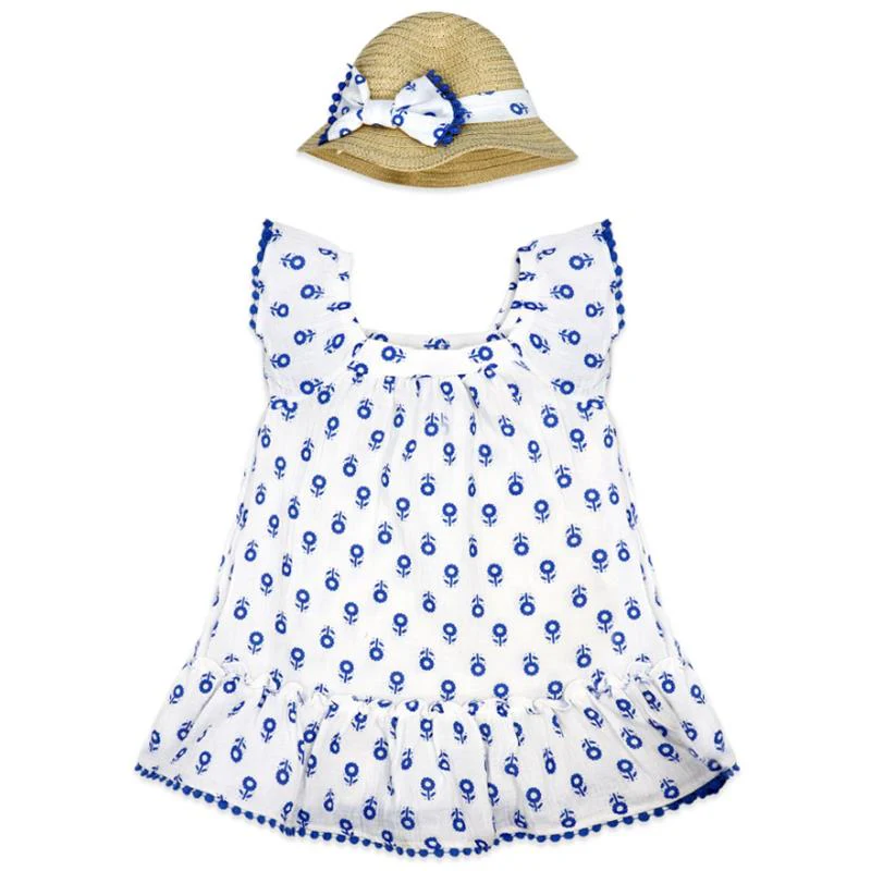 Rose Textiles - 2Pk Baby Girls Dress Set, Blue Floral