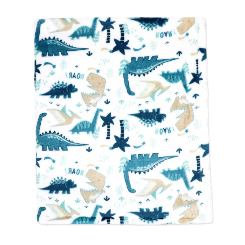 Rose Textiles - 2Pk Flannel Fleece Blanket Teal Dinos - Image 3