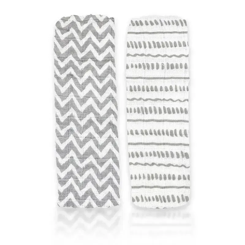 Rose Textiles - 2Pk Grey Doodle Muslin Swaddle Blankets