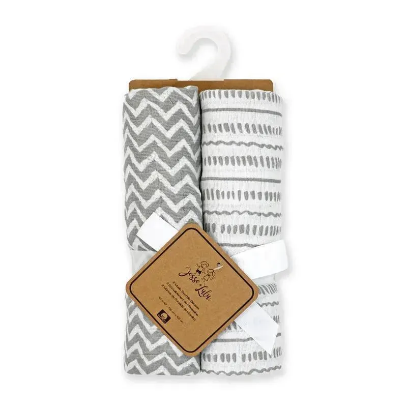 Rose Textiles - 2Pk Grey Doodle Muslin Swaddle Blankets - Image 3