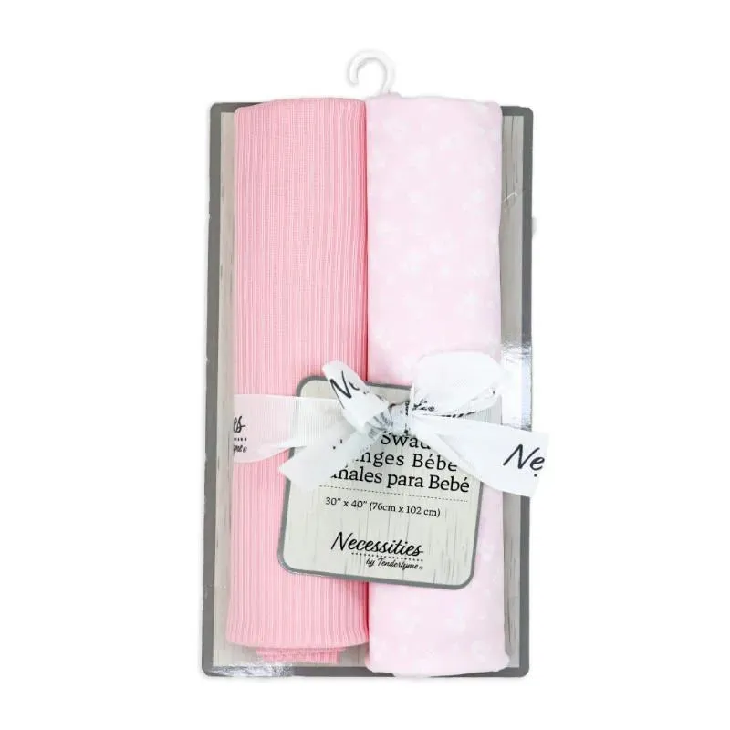 Rose Textiles - 2Pk Pink Floral Knit Swaddles - Image 3