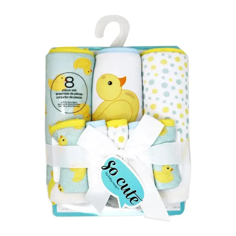 Rose Textiles - 3 Hooded Towels W/ 5 Washcloths, Aqua Duckies - Image 2
