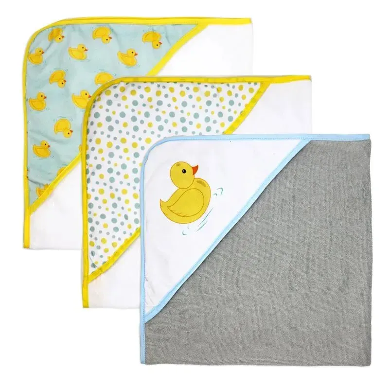 Rose Textiles - 3 Hooded Towels W/ 5 Washcloths, Aqua Duckies - Image 3